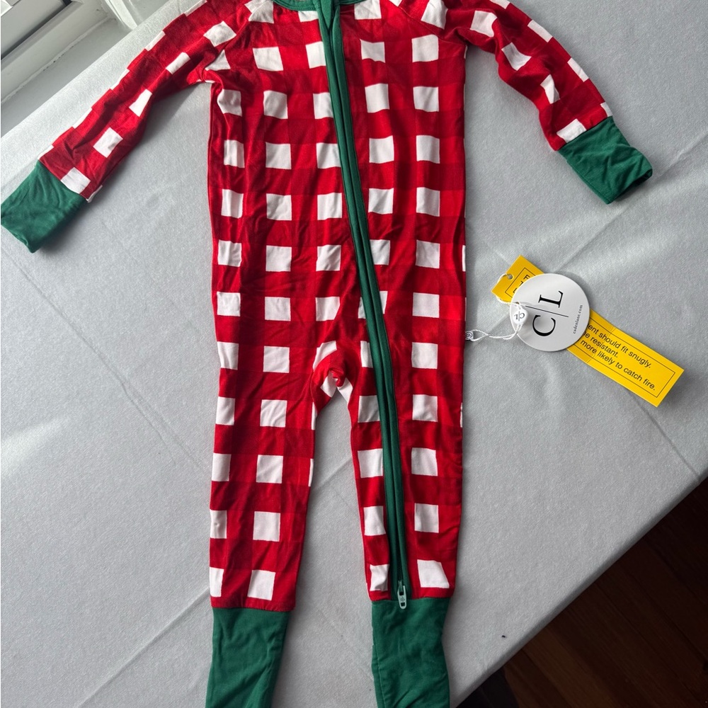 Caden Lane Red and Green Checkered Footie